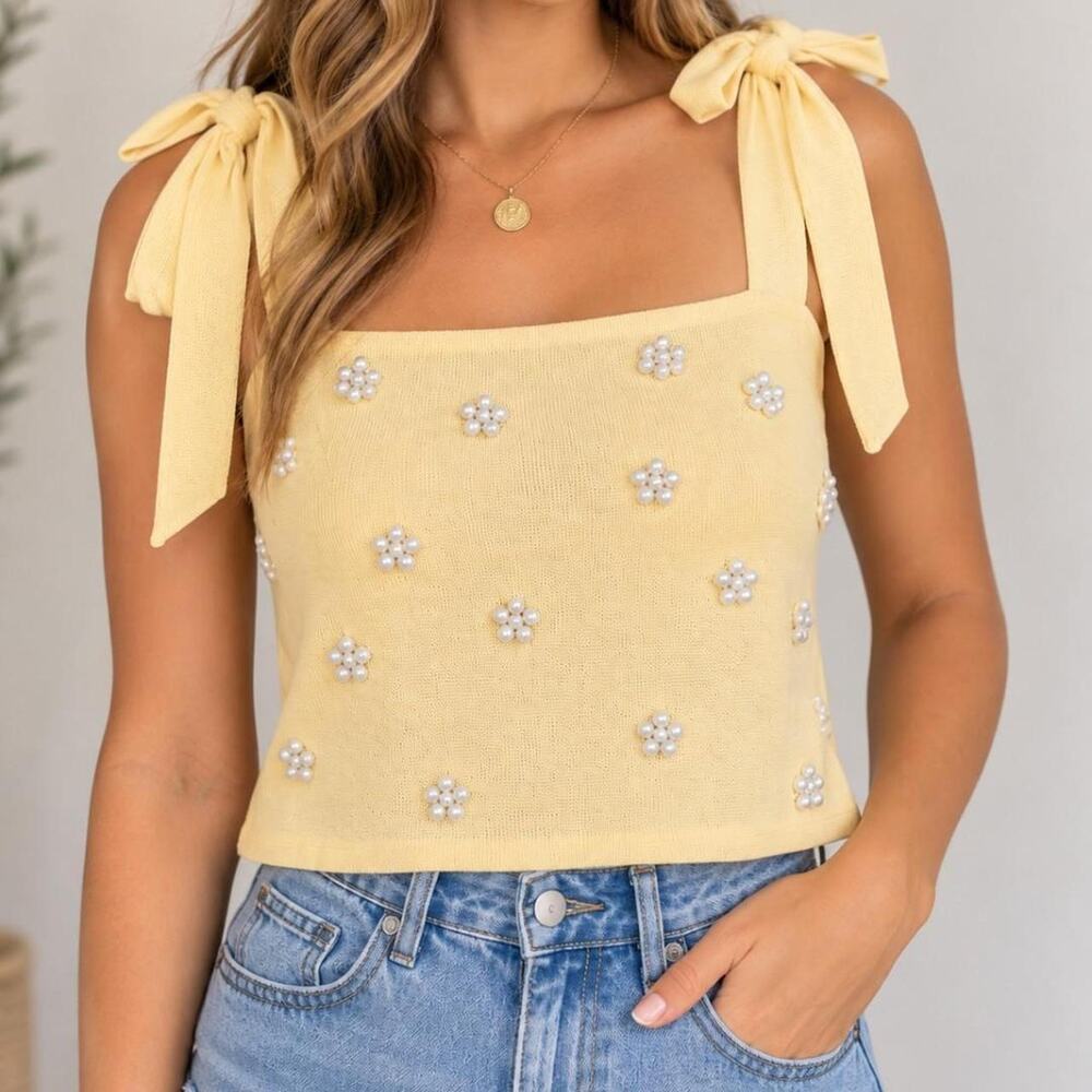 Francescas yellow pearl embellished crop